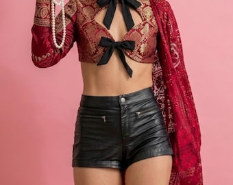 Zipper Leather Shorts Minimalist Streetwear Women Clubwear Edgy Fashion Outfit Handmade Shorts