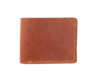 Cartera plegable personalizada de piel Crazy Horse marrón claro, tarjetero delgado.