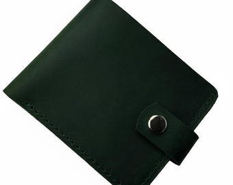 Cartera plegable personalizada de piel Crazy Horse verde, monedero para hombre, accesorio minimalista hecho a mano.