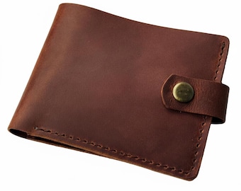 Cartera plegable de cuero Crazy Horse hecha a mano, tarjetero minimalista marrón claro.