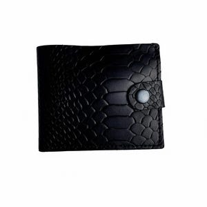 Personalized Black Python Embossed Leather Bifold Wallet, Men's Coin Pocket, Exotic Style