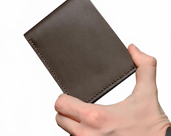 Cartera plegable de cuero marrón personalizada, tarjetero delgado, cuero genuino, regalo hecho a mano para hombre.