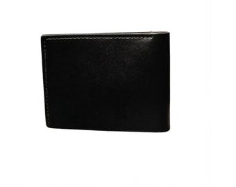 Personalized Black Leather Bifold Wallet, Slim Card Holder, Genuine Leather, Minimalist Gift Him