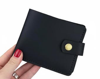 Cartera plegable personalizada de piel Crazy Horse negra, monedero para hombre, hecha a mano en Ucrania.
