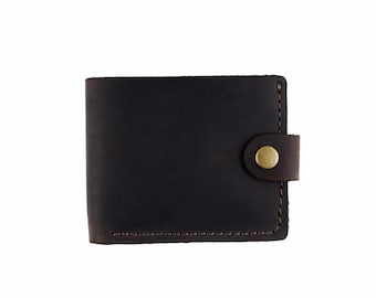 Cartera plegable personalizada de piel Crazy Horse marrón oscuro para hombre, con bolsillo para monedas.