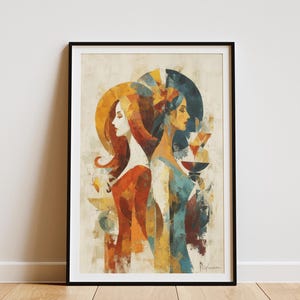 Back to Back Women with Drinks on a Date,Coded Queer Print,Subtle Sapphic Poster,Abstract Lesbian Wall Art
