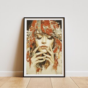 Reverie Wall Art — Woman Lost in Thought, Collage Oil Painting | Bedroom Wall Art | Expressive Female Portrait Print | Statement Wall Art