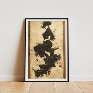 Victorian Woman Wall Art — Woman in Black Dress Ink Wash Painting | Bedroom Wall Art | Japanese Sumi-e Figurative Print | Statement Wall Art