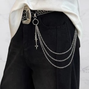 Triple Chaîne de Pantalon Y2K avec Étoiles Cyber Accessoire Streetwear Grunge Gothique Bijou de Jean Esthétique Punk Rock Style E-Girl E-Boy