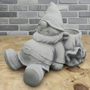 Cement Sleeping Garden Gnome Planter with Sack Pot Concrete Bearded Dwarf Statue Cast Stone Outdoor Flower Holder Gift for Gnome Lovers