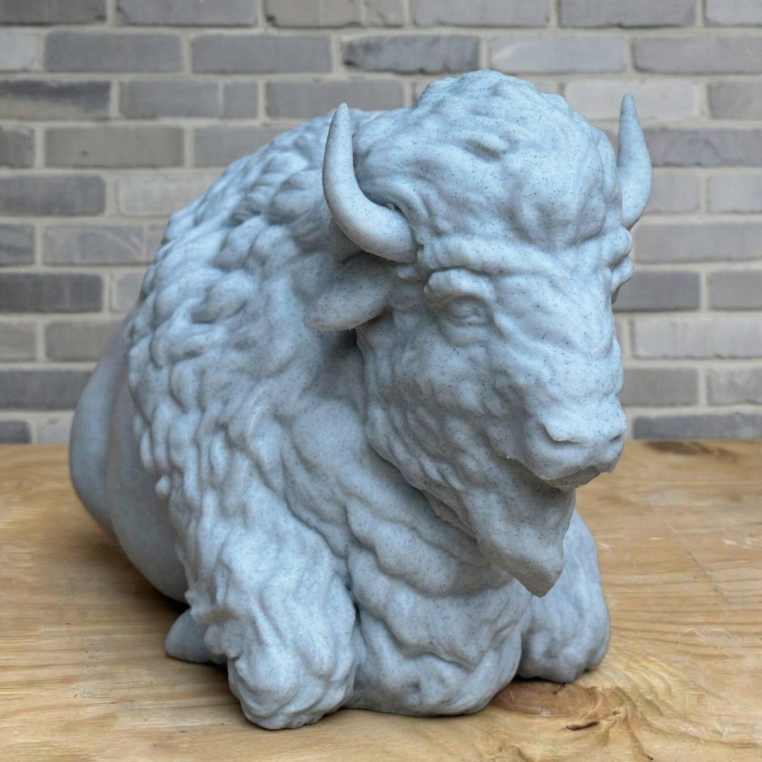 Concrete Buffalo Statue Garden Animal Decor Stone Bison Sculpture ...