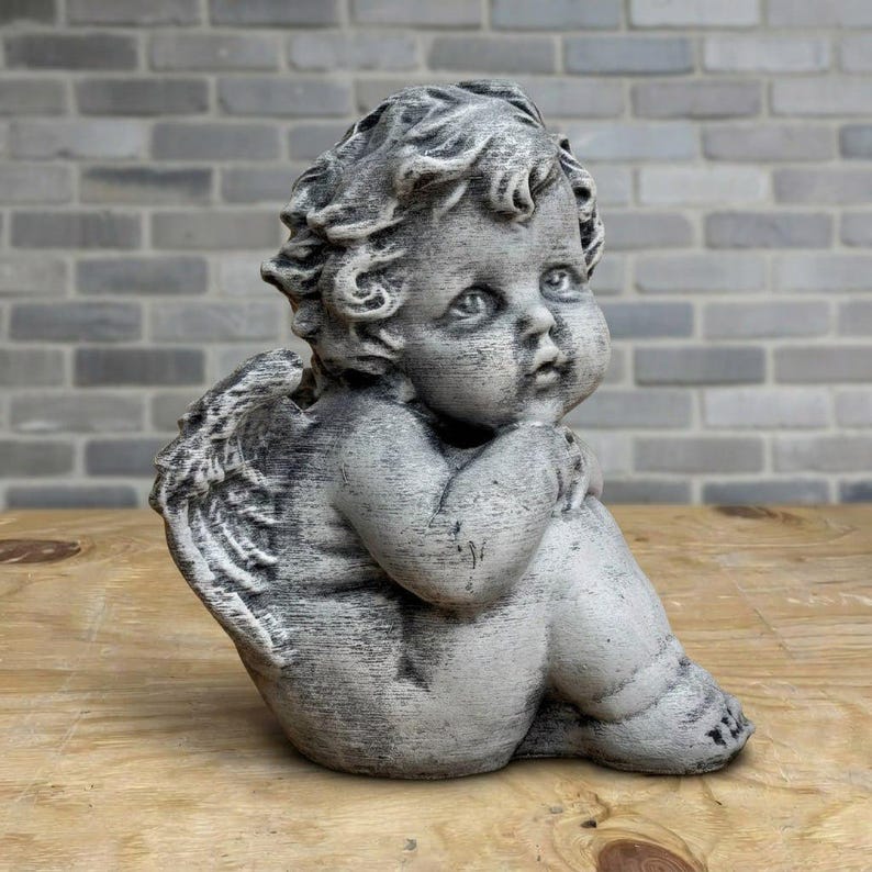 Concrete Cherub Angel Statue Garden Memorial Sculpture Outdoor Angel ...