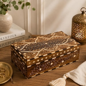 Handmade Jewelry Box | Wooden Storage Box Teak Wood Bone Inlay
