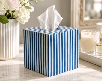 Handmade Bone Inlay Tissue Box Cover, Napkin Holder, Luxury Bathroom Decor, Boho Gift
