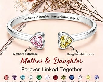 Personalized Family Bracelet,  Mother Daughter Bracelet, Custom Name Jewelry Gift for Mom/Daughter, Engraved Birthstone Bangle