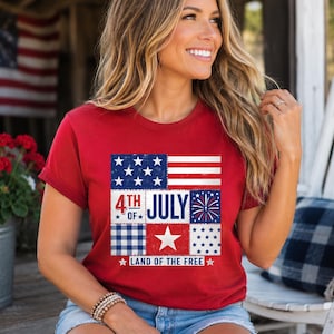 Vintage 4th of July Shirt | Patriotic Patchwork Tee | Land of the Free | USA Graphic T-Shirt | Bella Canvas 300