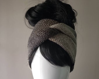 Knitted Twisted Headband (brown, gray, black ombre)