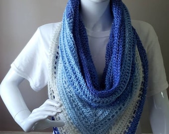 Crocheted hooded scarf (glitter blue ombre no fringe)