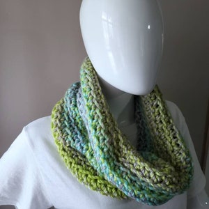 Crocheted Cozy Cowl green blue gray image 3