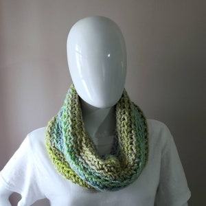 Crocheted Cozy Cowl green blue gray image 1