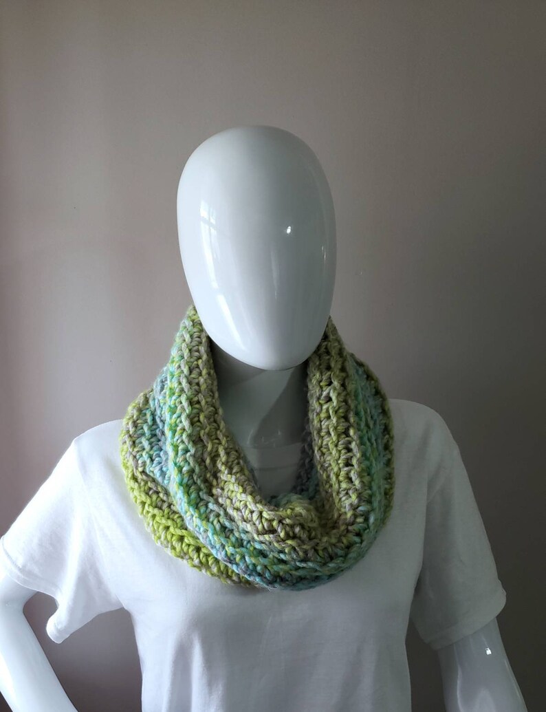 Crocheted Cozy Cowl green blue gray image 1