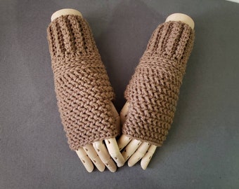 Crocheted fingerless gloves (size large light mocha brown)