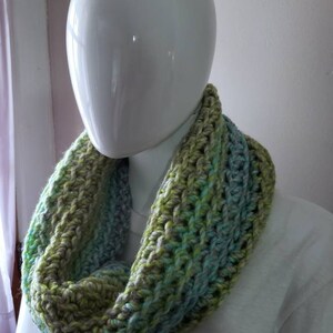 Crocheted Cozy Cowl green blue gray image 2