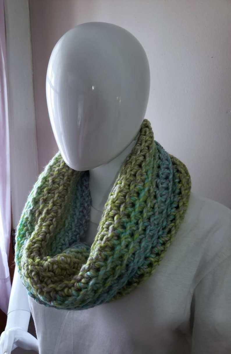 Crocheted Cozy Cowl green blue gray image 2