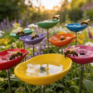 Bebedero para abejas, estaca decorativa para jardín, polinizador para un jardín amigable con las abejas.