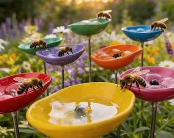 Bee Water Drinker Station Garden Stake Decor Pollinator for Bee friendly Garden