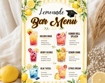 Menu du bar limonade fête de remise des diplômes CUSTOM modifiable 6 instructions de boisson signe personnalisé classe des diplômés 2026 diplômés boisson Station décor imprimable
