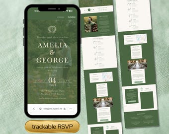 Plantilla web de boda Sage & Ivory / Boda bohemia en el jardín / Invitación de boda digital / Seguimiento de RSVP, reproductor de música, cuenta atrás en directo