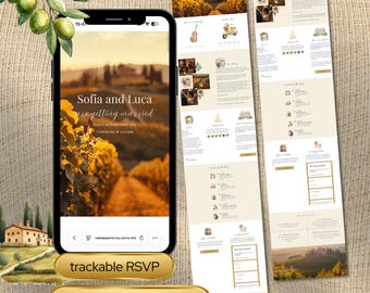 Tuscany Wedding Website Template | La Vigna Italian Wedding | Vineyard Wedding Website Invitation Template | Canva Template