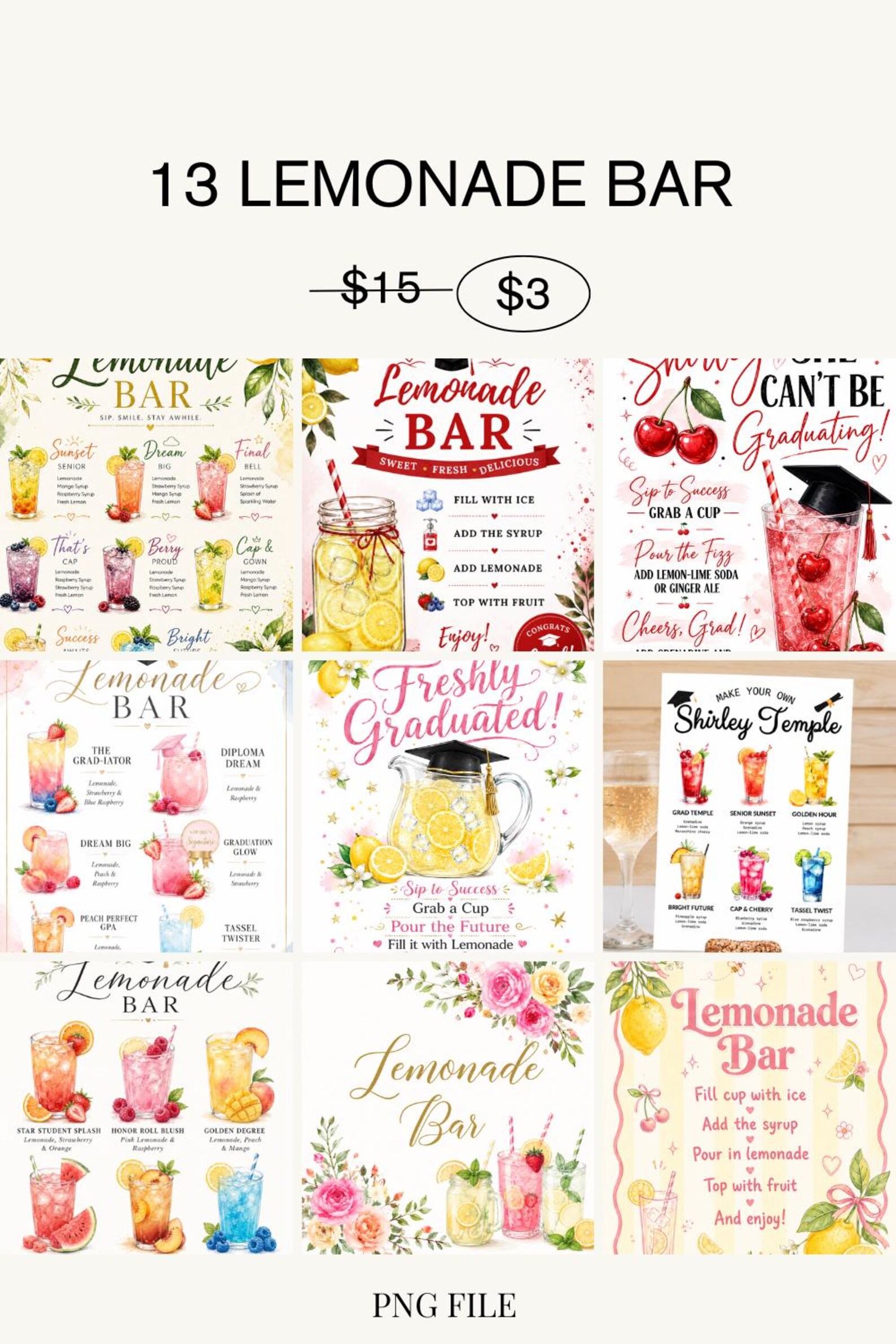 Digital Graduated Lemonade Bar Sign, Grad Party Drink Station Sign ...