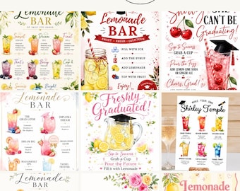 Letrero digital para barra de limonada de graduación, letrero para estación de bebidas de fiesta de graduación (imprimible o enviado), letrero de mesa Clase de 2026, paquete de limonada