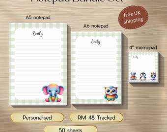 Custom Notepad Bundle Set : A5 Notepad, A6 Notepad, and 4 inch Memo pad Cute Crochet Animal Stationery | Kawaii Desk Gift |  Back To School