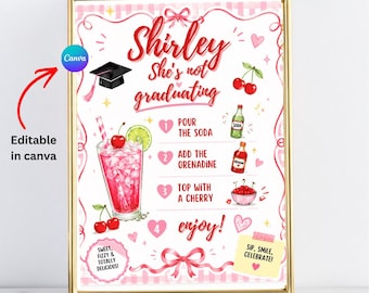 Letrero digital editable para estación de bebidas "Shirley She Can’t Be Graduating" / Decoración para fiesta de graduación / Letrero de mesa de Shirley Temple / Barra sin alcohol