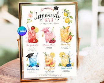 Letrero digital editable para barra de limonada de graduación, letrero para estación de bebidas de fiesta de graduación imprimible o enviado, letrero de mesa de la Clase de 2026, graduado sénior