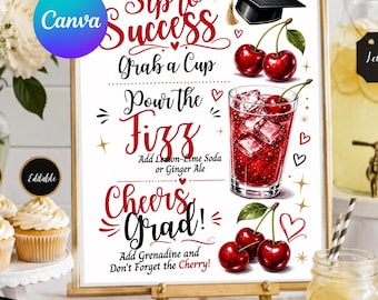 Letrero editable para estación de bebidas "Shirley She Can’t Be Graduating" / Decoración para fiesta de graduación / Letrero de mesa de Shirley Temple / Montaje de barra sin alcohol