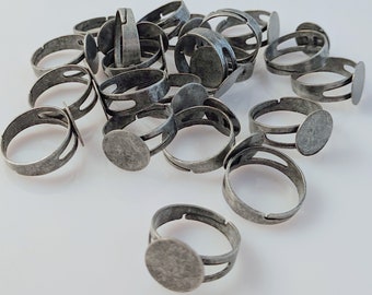 21 Antique Gunmetal Ring Blanks Adjustable 12mm