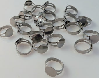 22 Gunmetal Ring Blanks Adjustable 12mm