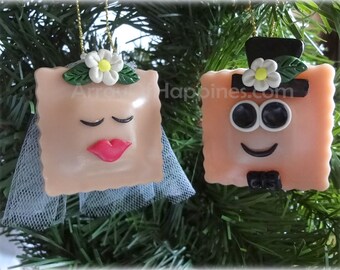 Bride and Groom Ravioli Ornaments