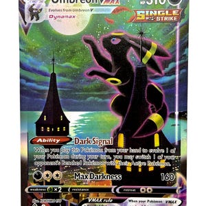 Carta proxy Moonbreon Vmax, Pokémon Orica holográfico Umbreon, tarjeta coleccionable hecha a mano y estuche.