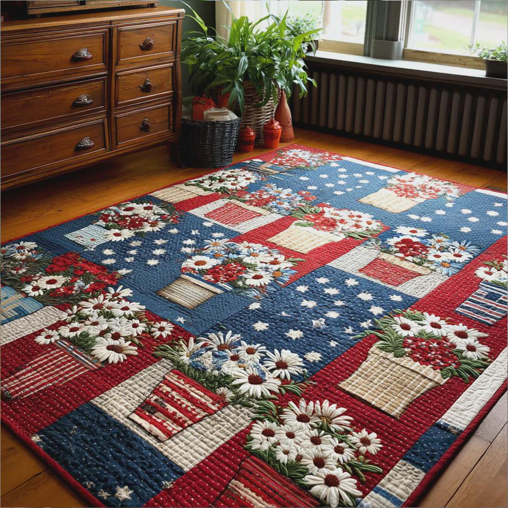 Patriotic Floral Area Rug, American Flag Patchwork Carpet, Farmhouse ...
