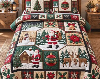 Juego de ropa de cama navideña con diseño de Papá Noel y muñeco de nieve, decoración de dormitorio invernal, juego de mantas festivas, regalo rústico para el hogar en Navidad