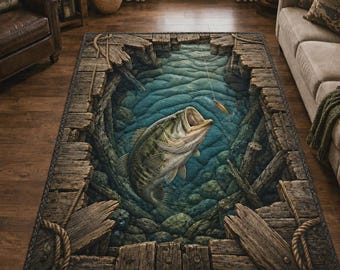 Alfombra para pesca de lubina, alfombra para área de pescadores, tapete rústico para casa de lago, decoración para cabaña de pesca