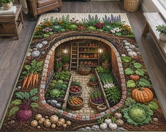 Alfombra de cosecha de jardín, alfombra de verduras estilo cottagecore, alfombra de jardín de granja, decoración rústica para el hogar
