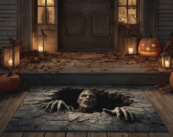 Felpudo de zombi con ilusión 3D, felpudo espeluznante de Halloween, decoración gótica de terror para el hogar.
