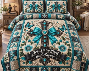 Faith Bedding Set, Cross Bedspread, Religious Bedroom Decor, Jesus Home Accent, Christian Gift