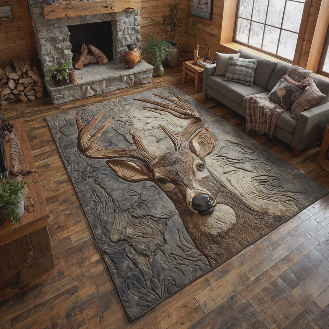 Wildlife Rug Rustic Deer Rug, Cabin Decor, Wildlife Area Rug for Living Room Bedroom ...